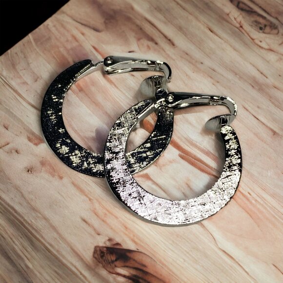 Avon Jewelry - Vintage Avon Crescent Silver Toned Clip Earrings Hoops Hammered 1976